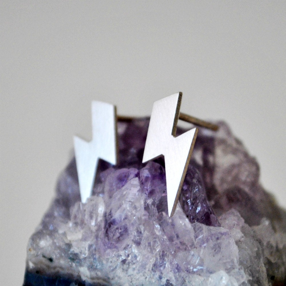 Lightning Bolt Stud Earrings in Sterling Silver