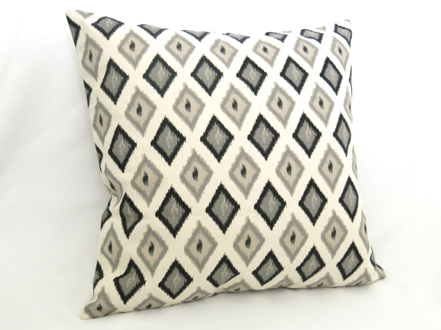 SALE - Diamond Ikat Decorative Pillow - Gray - Black - Cream -18 inch - BOTH SIDES - Designer Pillows - Ikat Pillow
