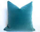 Belgium Cotton Velvet Pillow - Teal - 20 inch - BOTH SIDES - Teal Pillow - Turquoise Decorative Pillow - Velvet Pillow - Designer