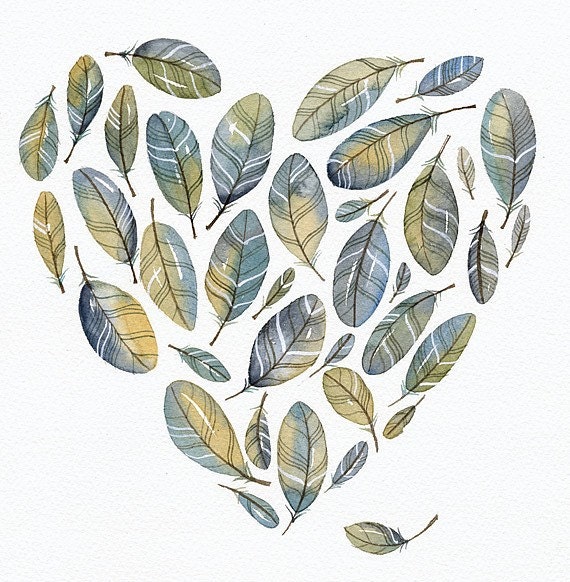 Original Watercolor Painting - Feather heart - Art by Lorisworld (8 x 10 inches)