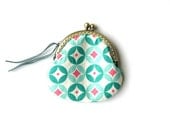 Framed coin purse,  green, beige, pink cotton