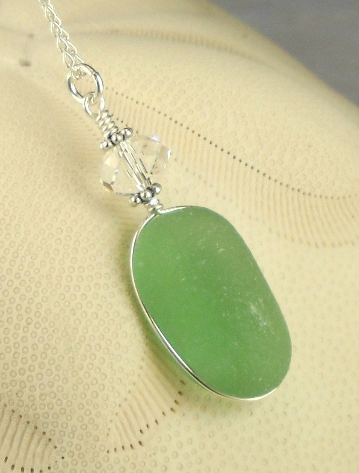 Eco Friendly GENUINE Emerald Green English Sea Glass Necklace