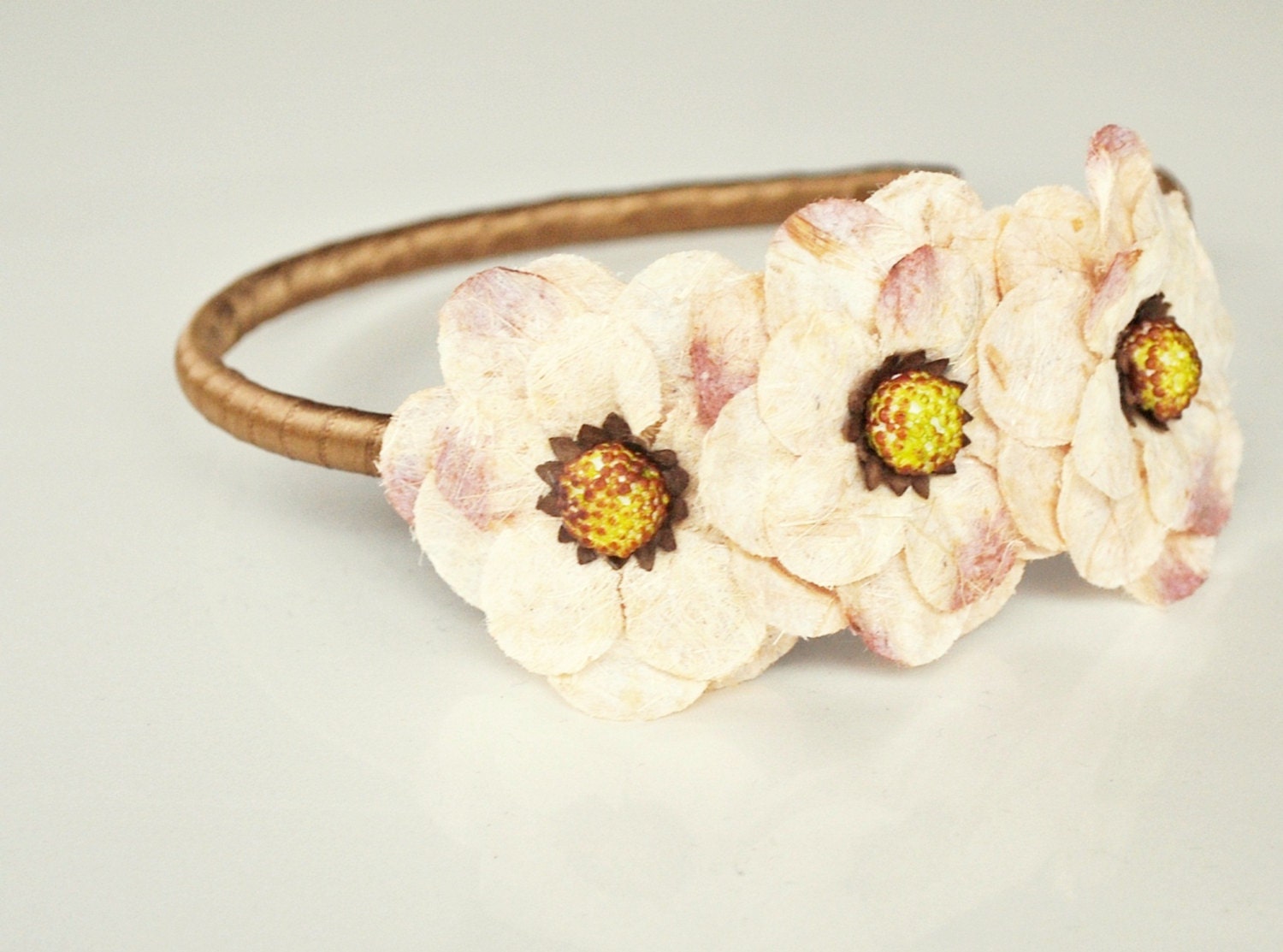 taupe flower headband for women, teen, and girl: rebecca