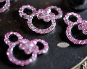 3 pcs Light  PINK Rhinestone Crystal Bling Mouse Flatback Metal Embellishment Add to Hair Bows Minnie Clips Accessories Invitations Frames