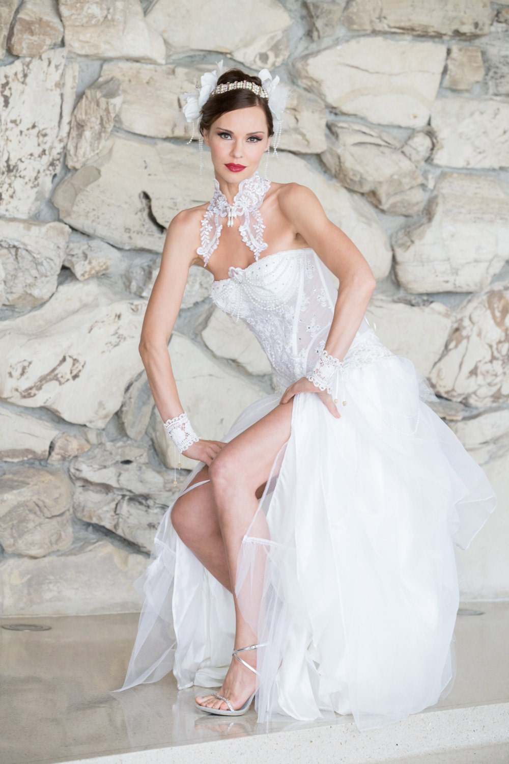 White Tribal Goddess  One Of A Kind Wedding Corset Bustle