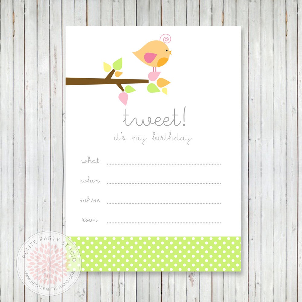 INSTANT DOWNLOAD Printable Invitation - Bird Birthday Fill-In Invitation - by Petite Party Studio Il_170x135