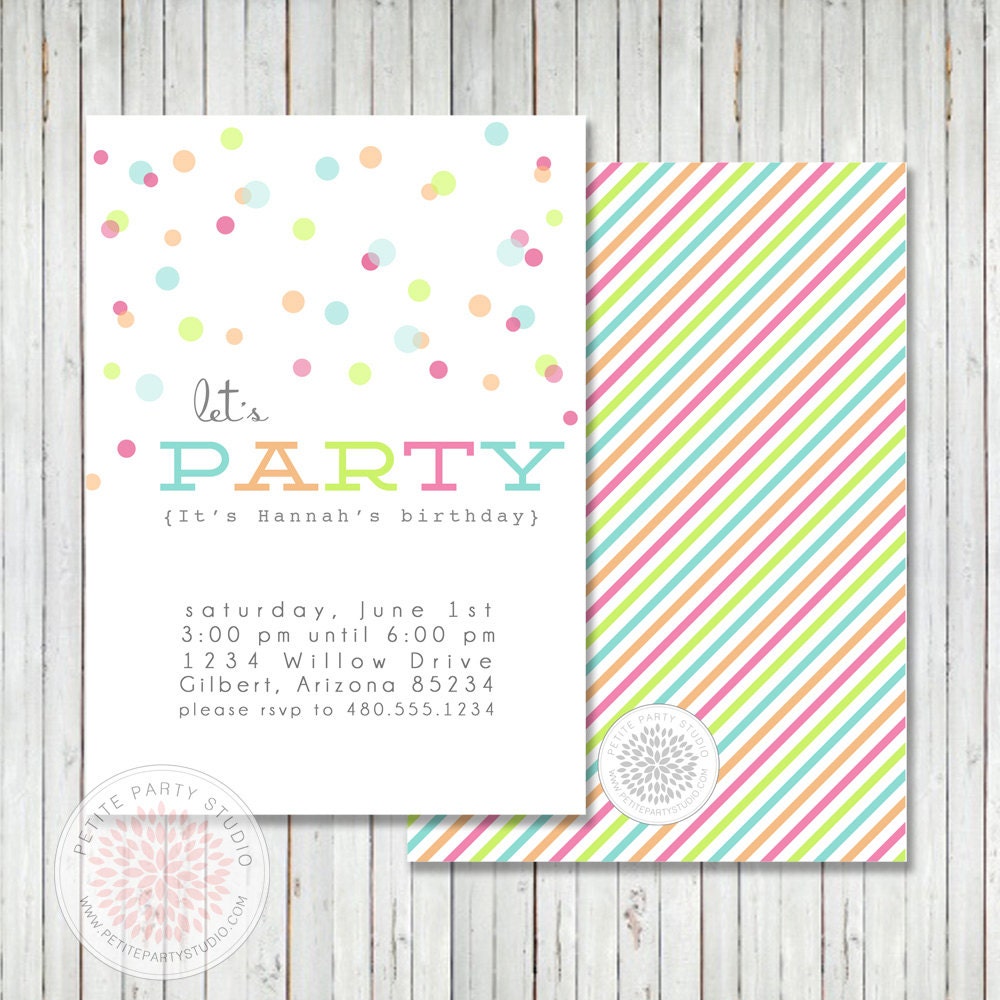Printable Party Invitation - Confetti Polka Dot Birthday or Baby Shower - Petite Party Studio