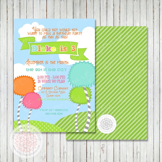 Lorax Inspired Printable Birthday Party Invitation - Petite Party Studio Il_570xn