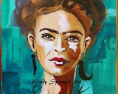 Frida Kahlo Every Rose Has Its Thorn 9x12 ORIGINAL PAINTING by Spring Acrylic on Canvas