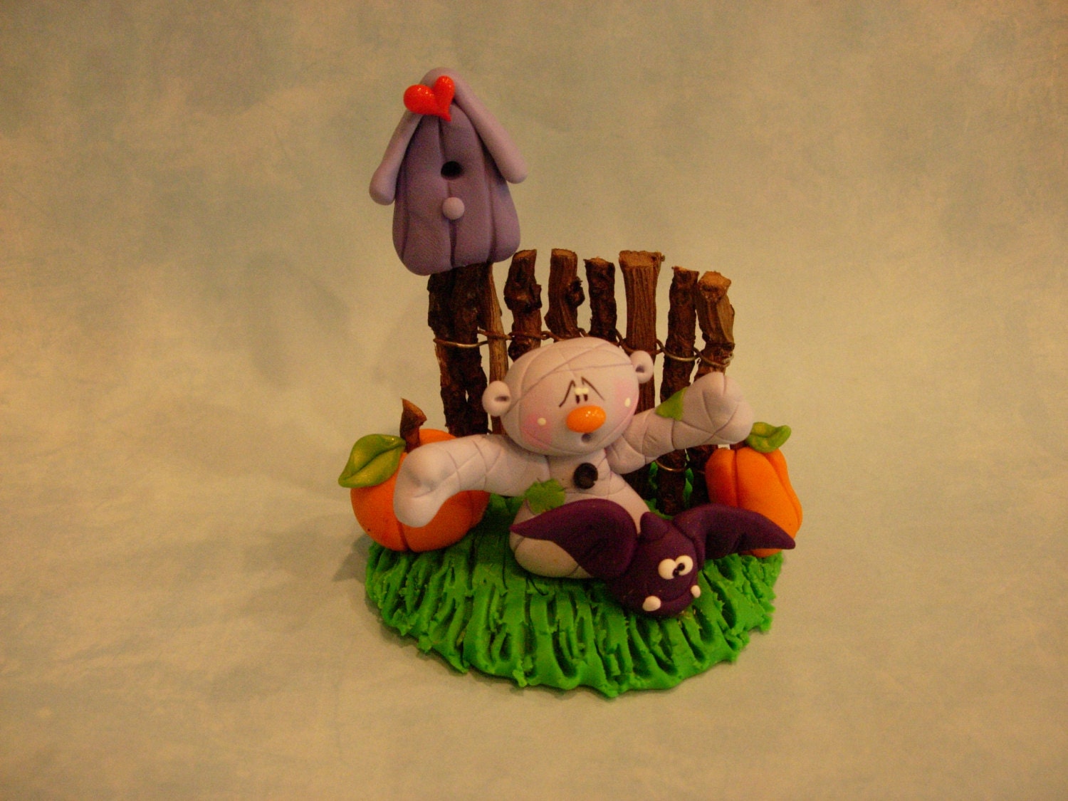 Polymer Clay Mummy Erupting from the Ground Fence Scene - Figurine