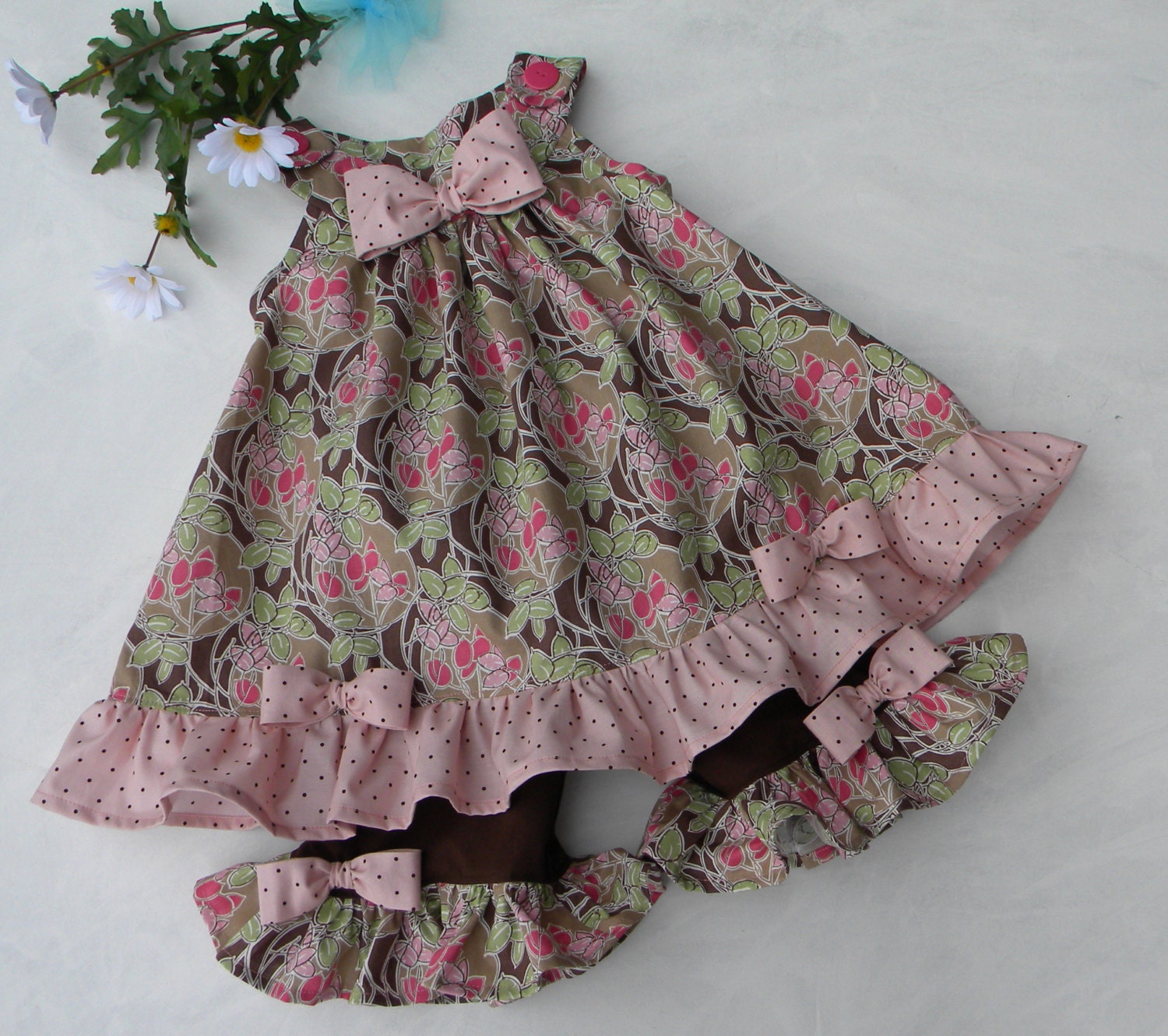 Girls Ruffle Dress with Matching Ruffle Capri Bloomer Pant, Sizes 12 month through 5