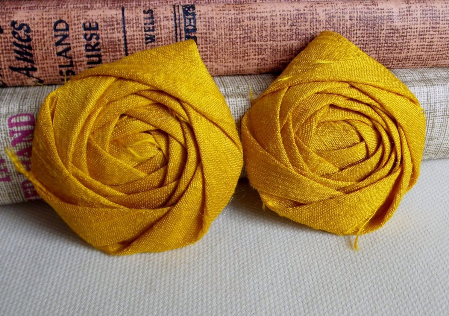 Mustard Wedding Silk Fabric Flower Rosette Wedding Decor Hair Flower