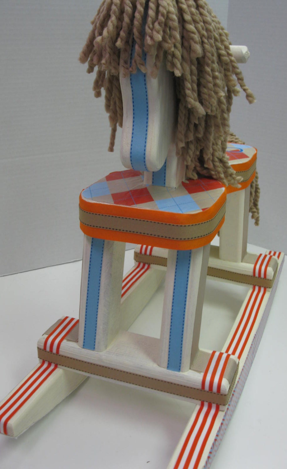 Orange Blue and Tan Argyle Rocking Horse - FREE SHIPPING