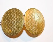 Vintage 1950s Locket -- Brass and Copper Basket Weave Etching. Excellent Condition.