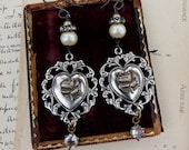 SALE:  French Heart Earrings,  Art Nouveau Ornament, by RusticGypsyCreations