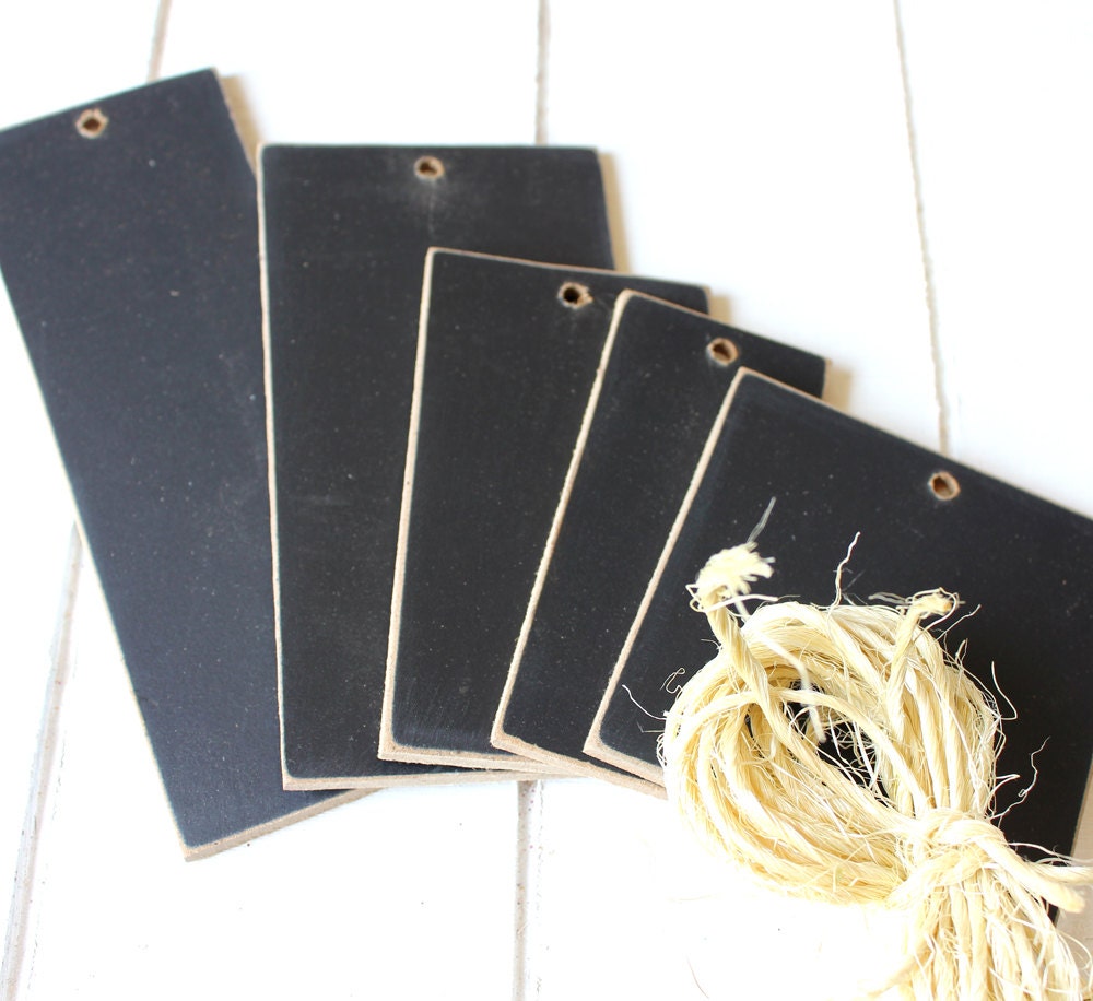 6 Chalkboard Tags for weddings, baskets, labeling and comes with Jute twine  An assorted 1 hole pack of tags