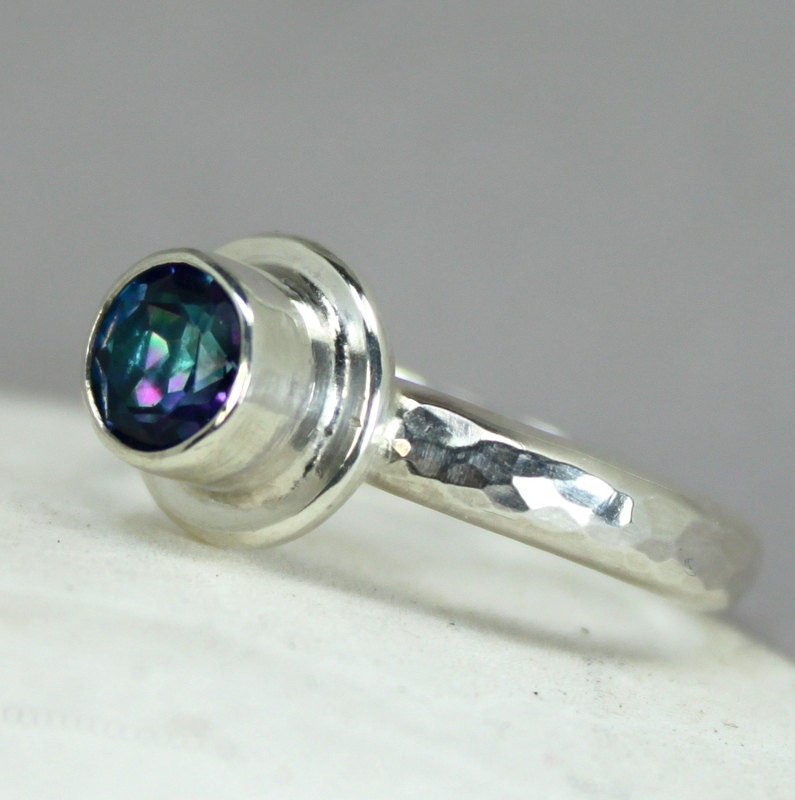 Gemstone Ring - Blue Rainbow Topaz  - Sterling Silver Ring  - Mystic Topaz - Custom Size Ring