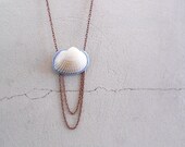 Natural Seashell Necklace Pastel Blue Crochet Copper Chain