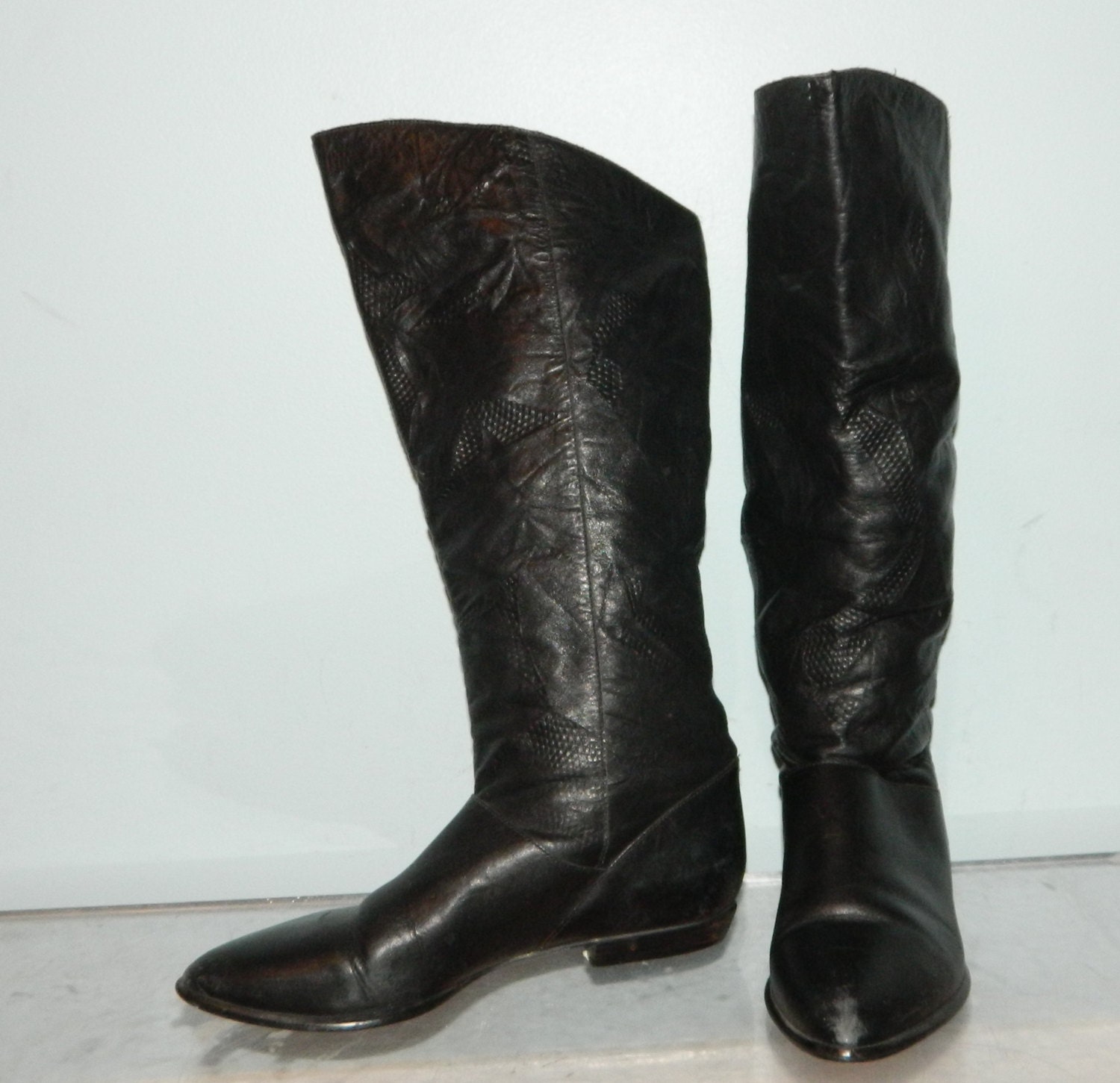 vintage 80s slouch pirate boots size 7 textured leather
