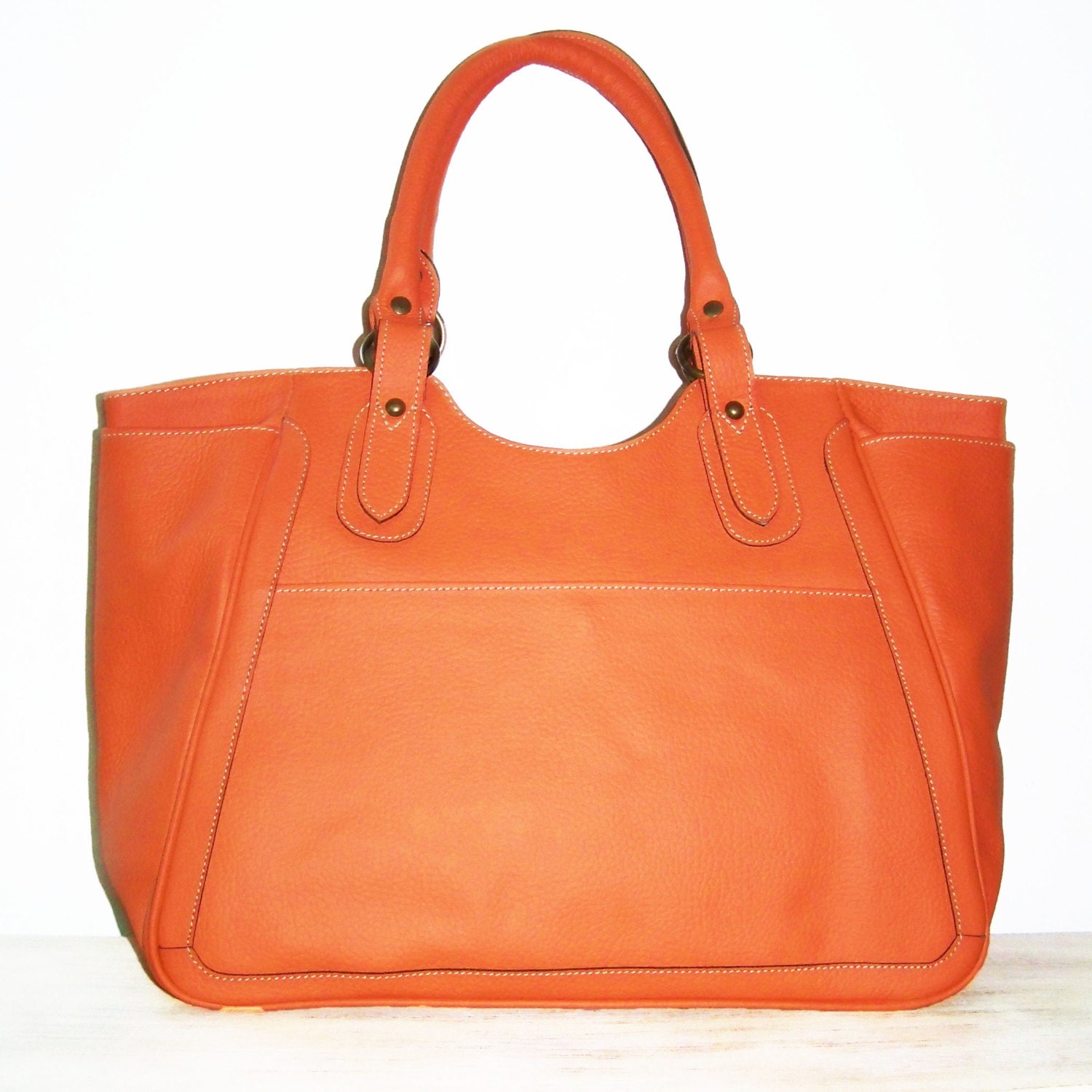 Julia XL. Leather Tote Bag Leather Handbag Leather Bag Large Laptop Bag Shopper in Orange