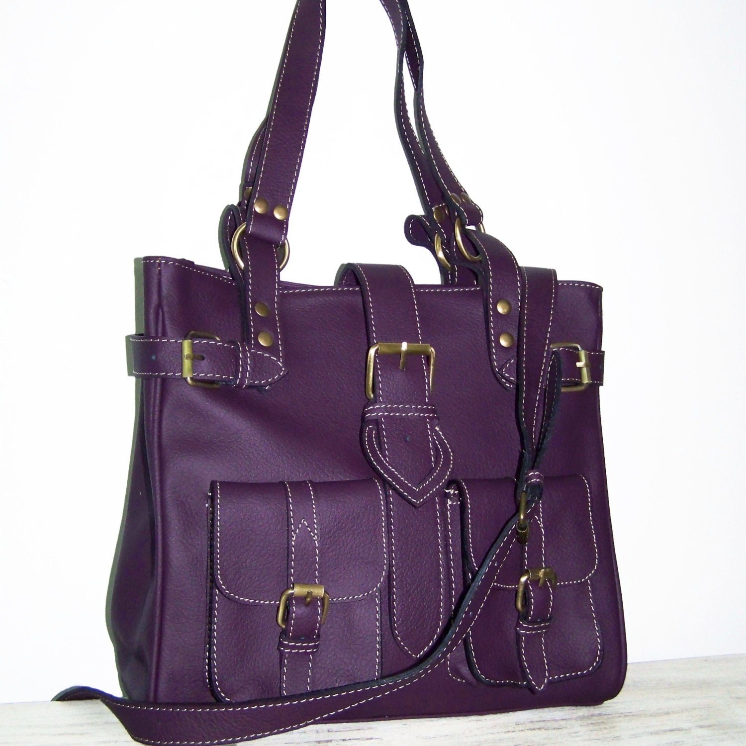 Leather Bag,Handbag, Shoulder Crossbody Purse, Orea M in Dark Violet