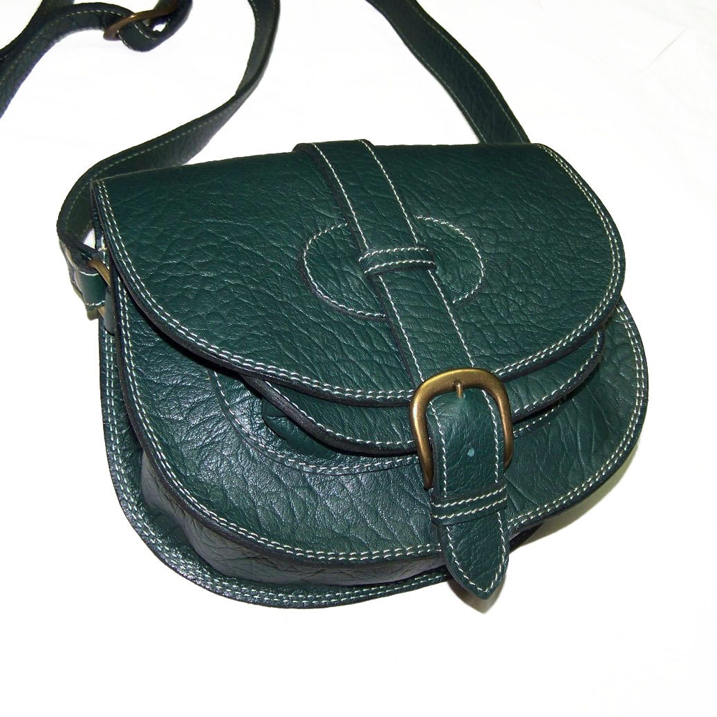 Dark Green Leather Purse, Leather Crossbody Bag Messenger, Goldmann Size S