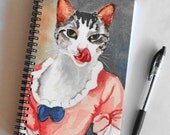 Spiral Bound Journal, Blank Notebook, Sketchbook, Cat Watercolour Print, 5x8 Journal
