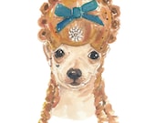 Original Chihuahua Watercolour, Dog Painting, 18th Century Wig, Costume History, 8x10 Watercolor