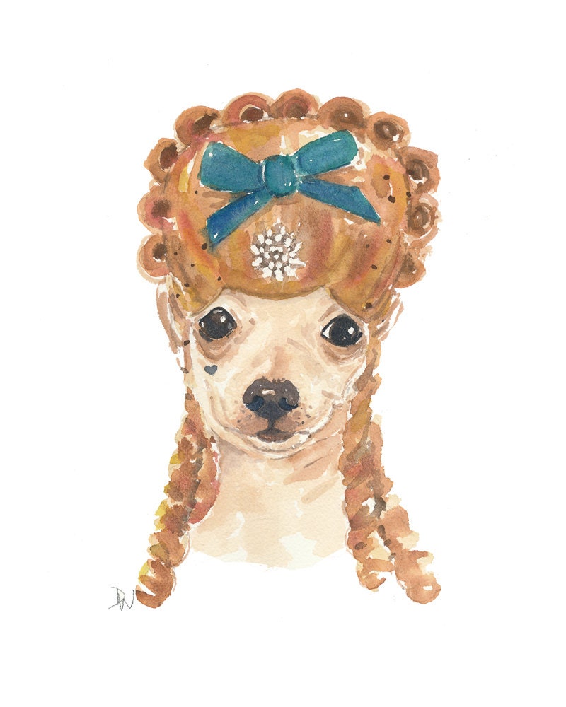 Original Chihuahua Watercolour, Dog Painting, 18th Century Wig, Costume History, 8x10 Watercolor