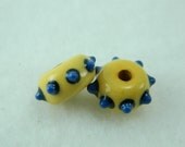 Steampunk beads in yellow porcelain clay with blue polka dots spokes gear handmade jewelry supplies
