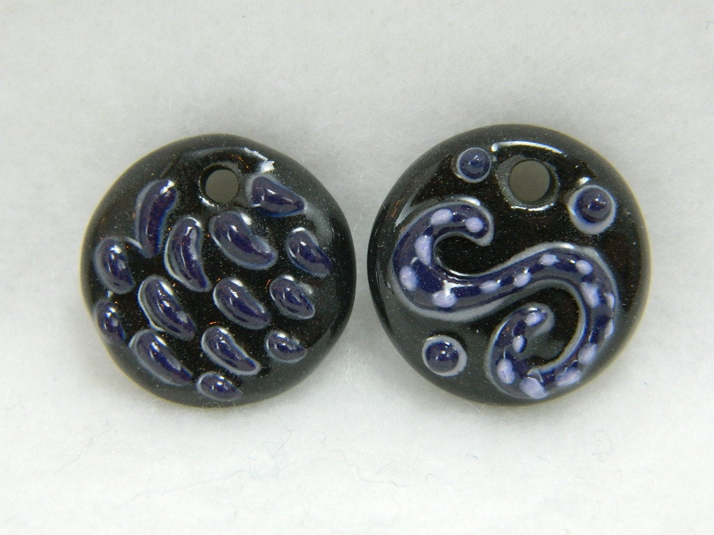 Handmade colored clay bead jewelry supplies black porcelain clay bead with raised texture, beading supplies for jewelry designers