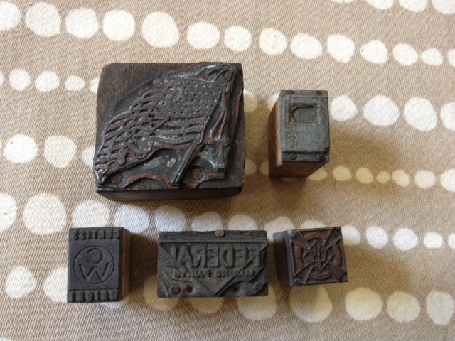 Set of 5 Vintage Industrial Themed Woodblocks Set 4