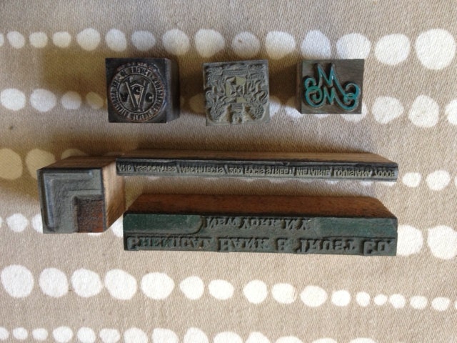 Set of 6 Vintage Industrial Themed Woodblocks Set 10