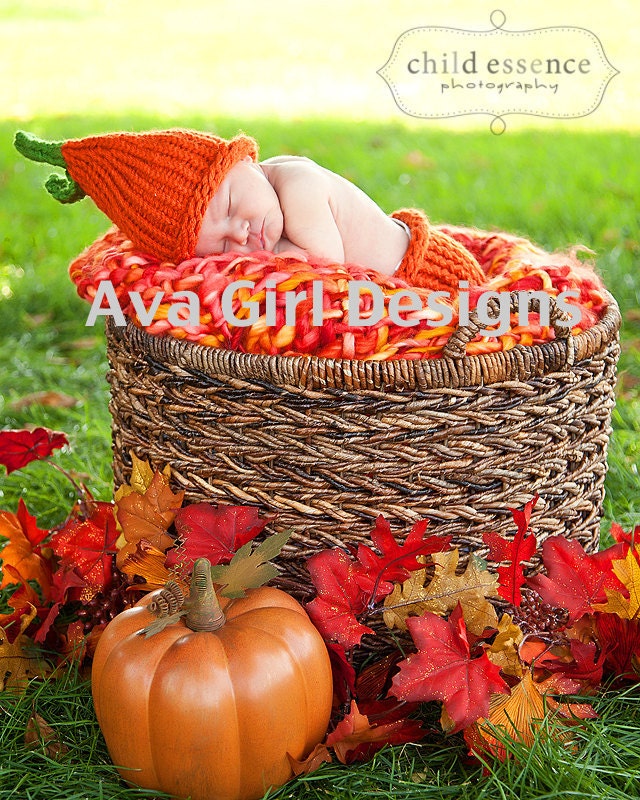 Baby pumpkin hat and diaper cover set boy girl photo prop 0 to 3 months