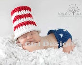 Knitted baby Fourth of July patriotic hat diaper cover set red white blue 6 to 12 months months