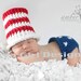 Knitted baby Fourth of July patriotic hat diaper cover set red white blue 0 to 3 months