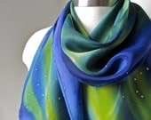 Silk Scarf, Hand Painted - Northern Lights Galaxy Scarf in Spring Colors - Spring Fashion - Headband - Ready to Ship