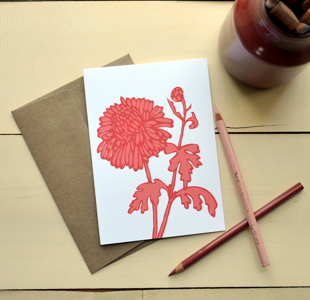 Woodcut Flower in Pinks