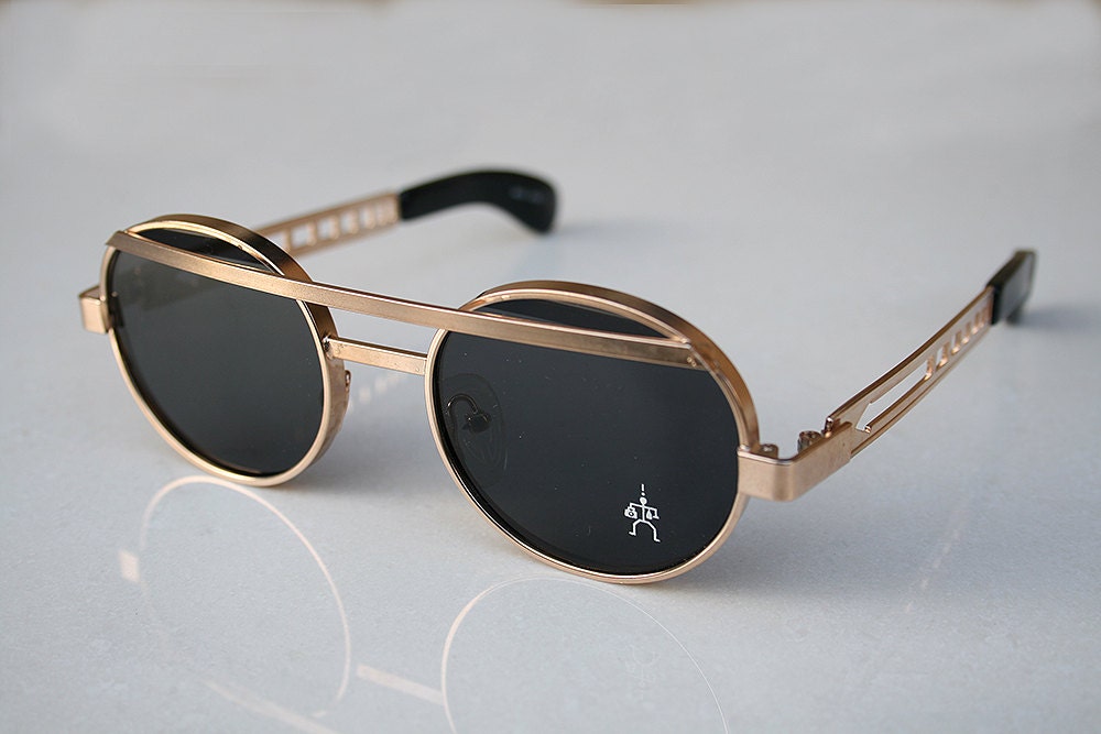 Hi Tek vintage gold round silver metal sunglasses Steampunk style  unusual