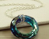 On Sale 10 % off Jewelry Necklace - Cosmic Ring Sterling Silver Necklace - Bermuda Blue Swarovski Crystal Ring