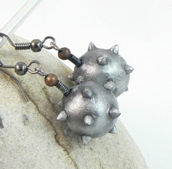 Medieval Mace Earrings Faux Silver Polymer Clay