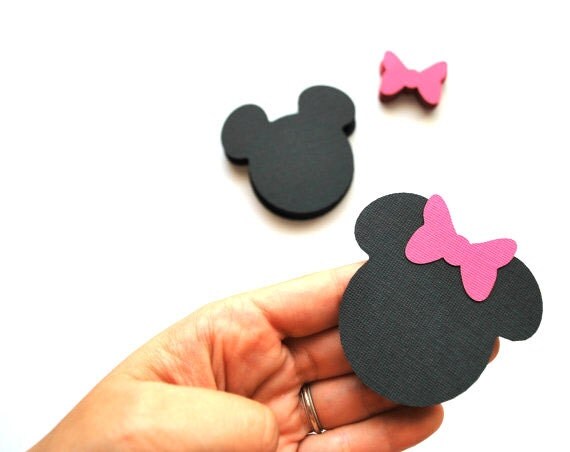 32 Minnie Mouse die cut (2.5 INCHES) in black with hot pink bow A258 Il_570xn