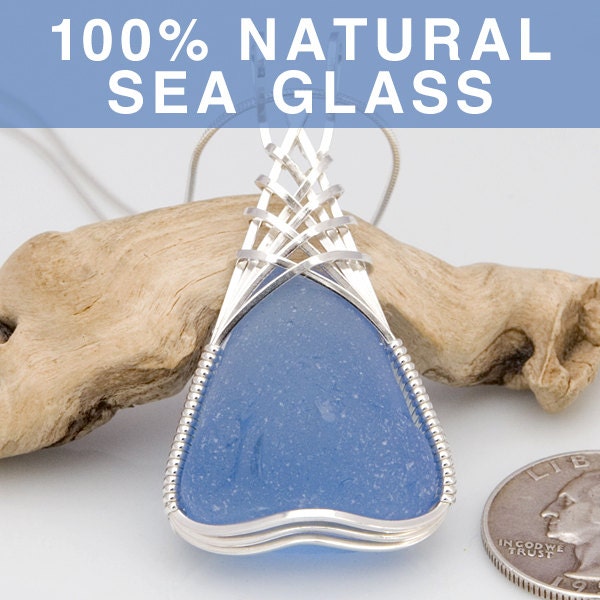 Large Cornflower Blue Sea Glass Pendant
