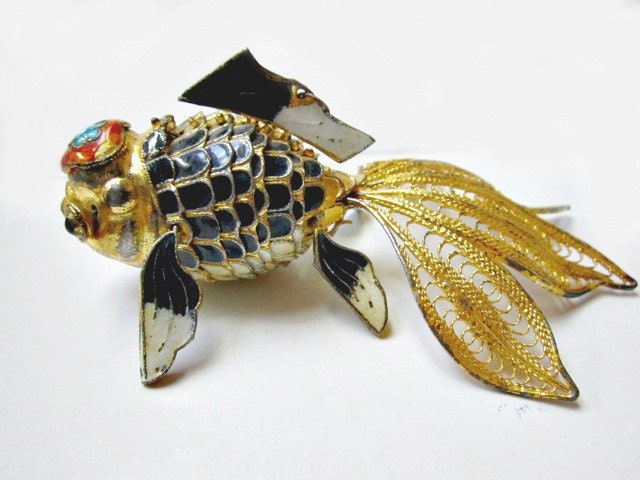 Vintage Very Large Articulated Koi Enameled Fish Pendant AS IS