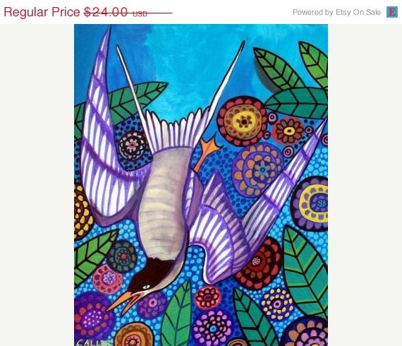 50% OFF SALE - Bird Art - Flowers FOLK Art Print Bird Garden Poster of Painting - Wedding Gifts
