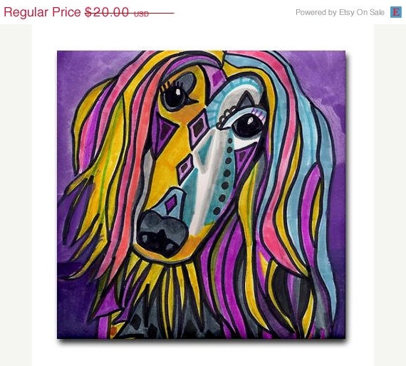 50%  OFF SALE - dog coasters - Decorative Ceramic Tile - Afghan Hound Art Dog  -Modern Pop Art Abstract Print on Coas