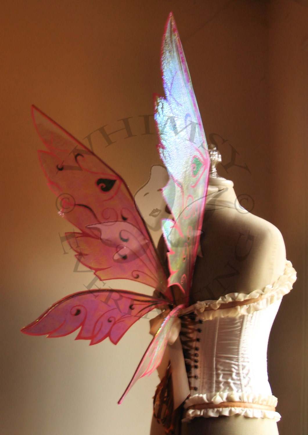 Hearts on Fire Fairy Wings Wedding Halloween Costume Faerie Reenactment Cosplay Fantasy Renaissance Custom Cellophane
