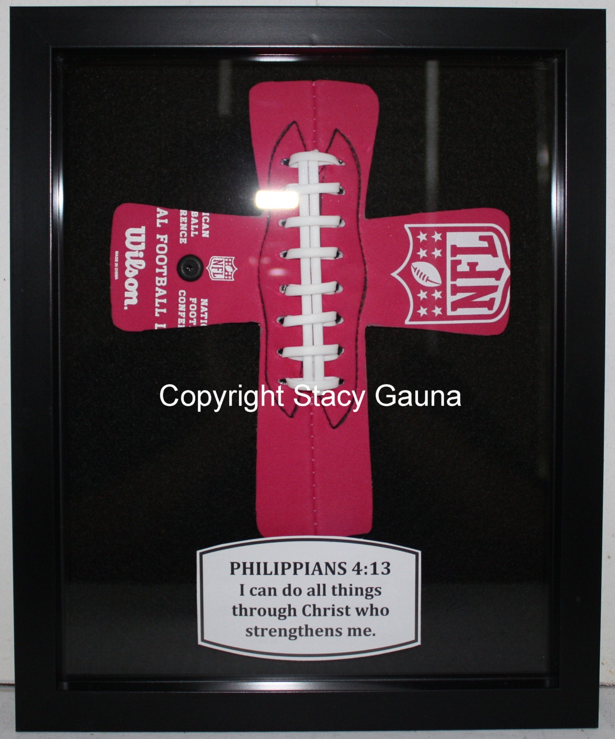Pink for Breast Cancer Personalized Football Cross in Shadowbox Frame - LIMITED Edition