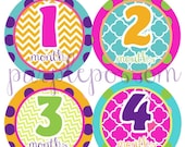 SALE Monthly Onesie Stickers -Bright Fun Patterns Chevron, Pink, Lime, purple, aqua- Baby Month Sticker - Onesie Stickers