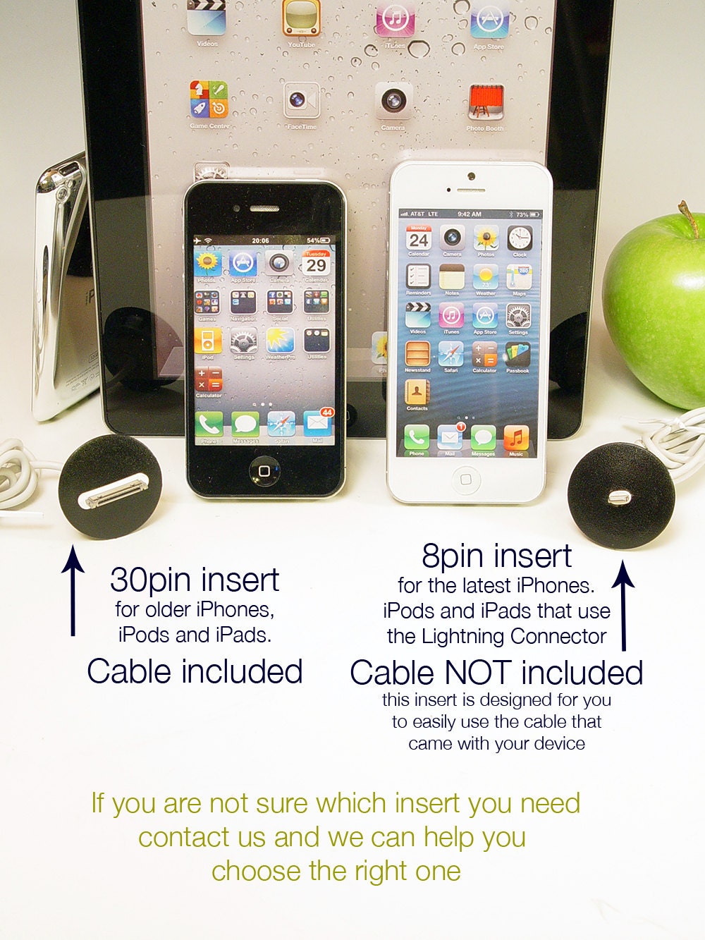 Inserts for iPhone 3, 4 and 5. Works with iPad, iPod and Nano too.